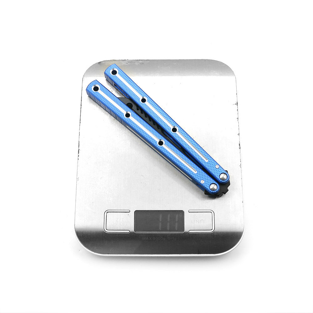 Integrated Aviation Aluminum 440 Blade Fancy Butterfly Practice Knife Blue SF254