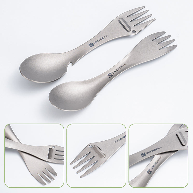 Pure Titanium Five-in-one Spoon Outdoor Camping Multifunctional Spoon Fork Dinner Knife Bottle Opener Integrated