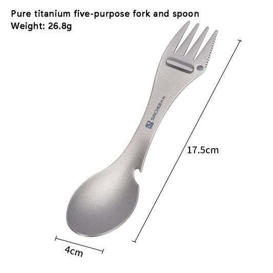 Pure Titanium Five-in-one Spoon Outdoor Camping Multifunctional Spoon Fork Dinner Knife Bottle Opener Integrated