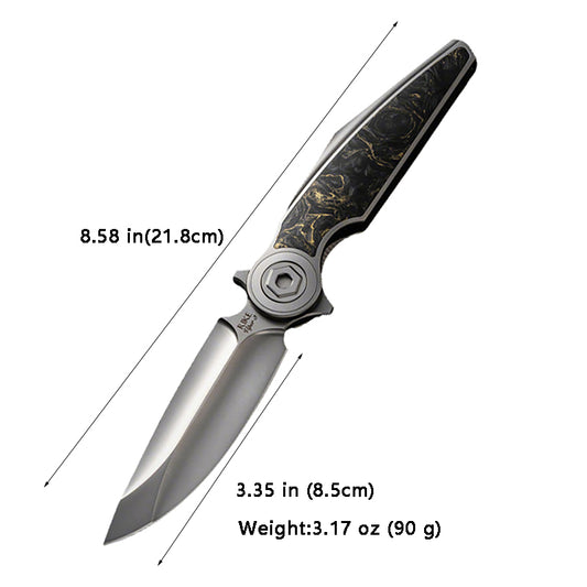 Rk-Viper3-V2 Golden Carbon Fiber Titanium Alloy Folding Knife Bohler M398 Blade
