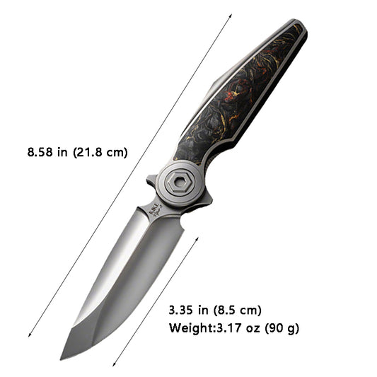 Rike Knife Red Carbon Fiber Folding Knife M398 Blade Titanium Alloy Handle