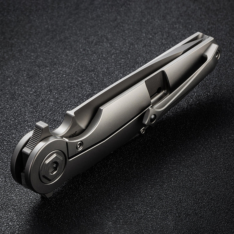 Rike Knife Viper 3 Gray Titanium Folding Knife Bohler M398 Blade Ceramic Bearing EDC Tool with Back Clip