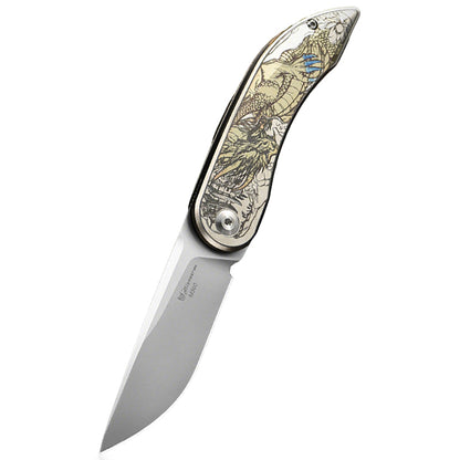 Titanium Alloy Folding Knife With Dragon Pattern - M390 Steel Blade, Portable EDC Tool Ideal For Gift, Collection & Outdoor