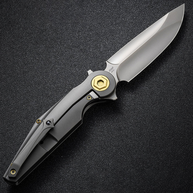 Rike Knife Viper 3 Dark Gray Titanium Folding Knife - Bohler M398 Blade Ceramic Bearing Everyday Carry Pocket Knife