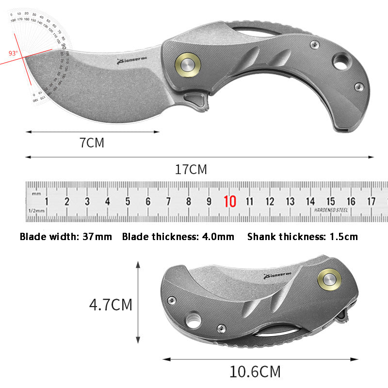Stone Washing Titanium Alloy Folding Knife 14C28N High Hardness Blade EDC Tool
