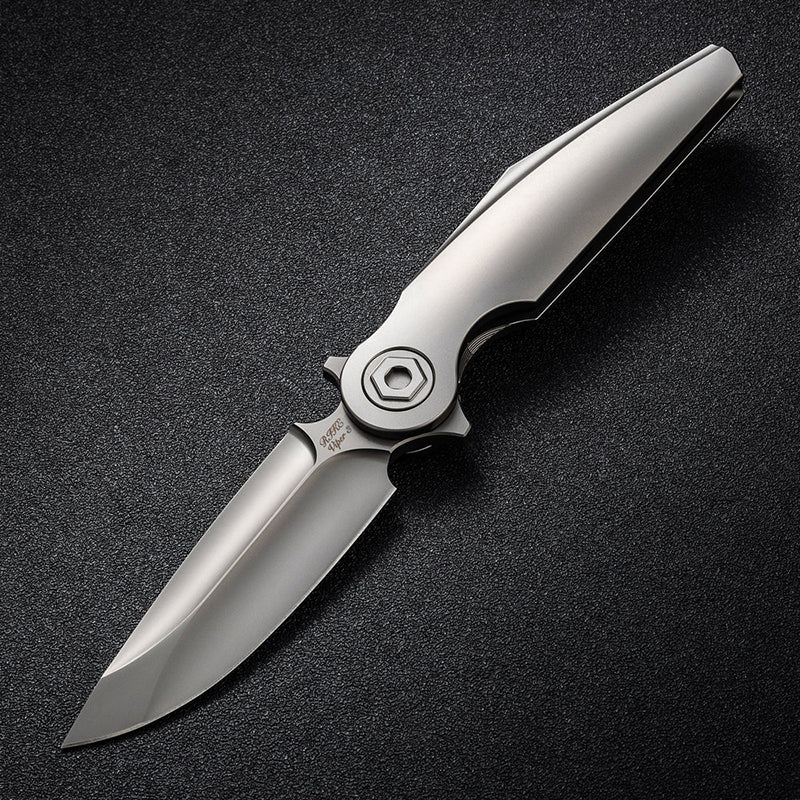 Rike Knife Viper 3 Gray Titanium Folding Knife Bohler M398 Blade Ceramic Bearing EDC Tool with Back Clip