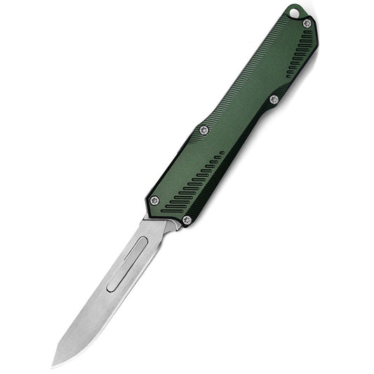 Aluminum Alloy Utility Knife With Green Handle Including 5 Stainless Steel Blades