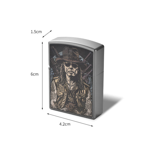 Western Denim Pattern Titanium Alloy Lighter Shell, Without Movement