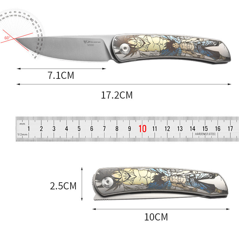 Exquisite Pattern Titanium Alloy Folding Knife M390 Blade Material Suitable For Outdoor Portable EDC Tools, Gift Collection