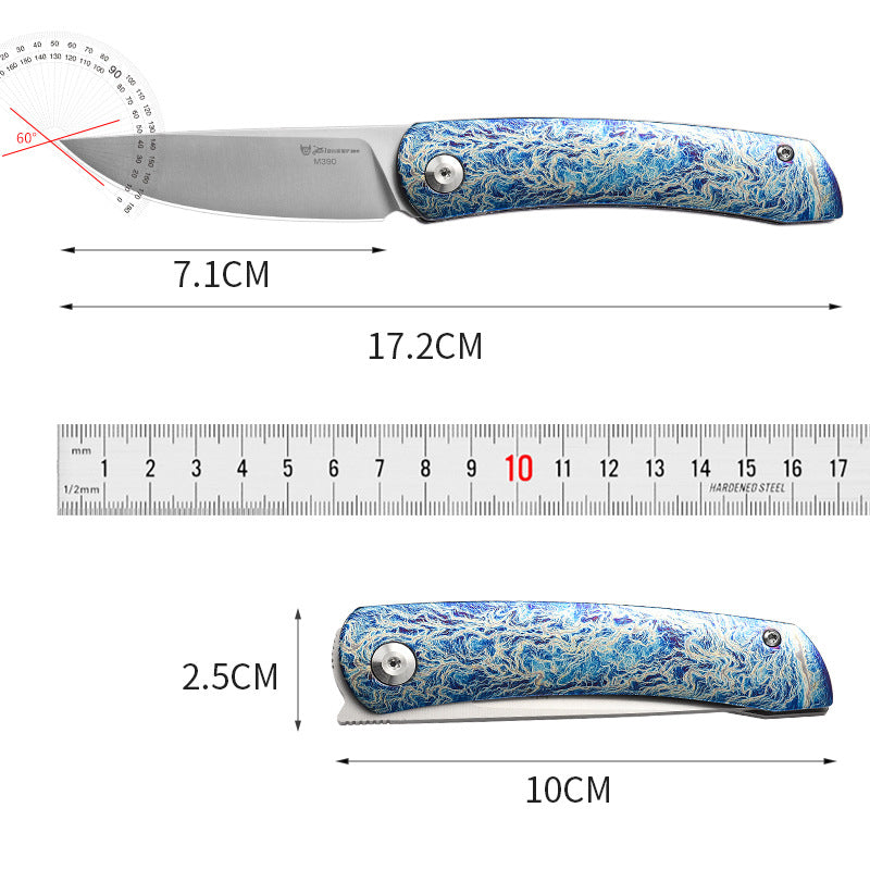 Titanium Alloy Folding Knife M390 Blade Material Outdoor Portable EDC Tool Blue Lightning Type