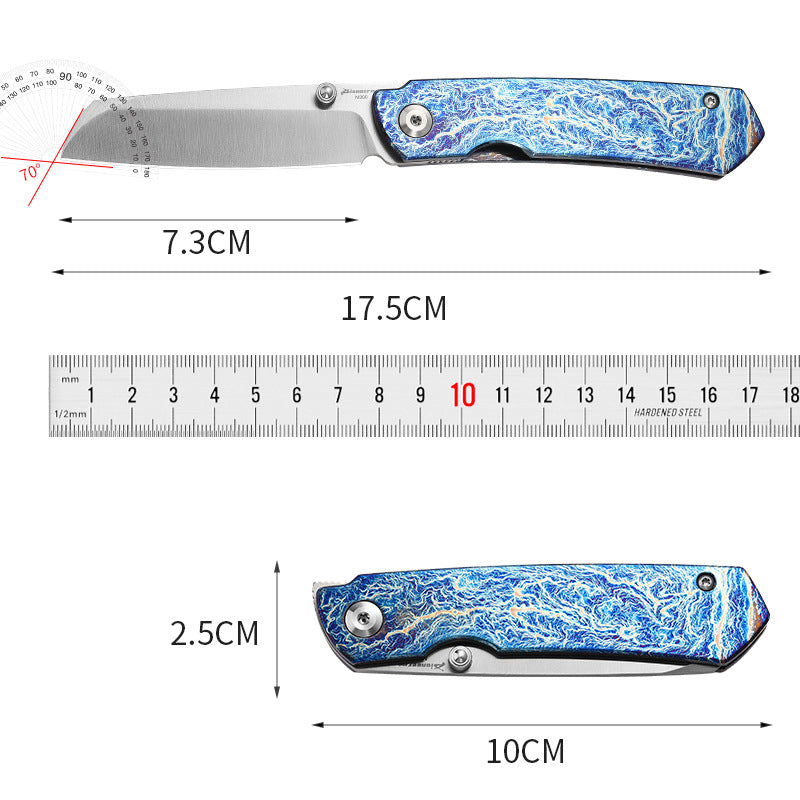 Titanium Alloy EDC Folding Knife M390 Blade Material Outdoor Portable Multi-Function Tool (Blue)